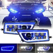 Blue Pair UTV ATV Halo DRL LED Headlight For Polaris RZR 900S Turbo RZR XP 1000