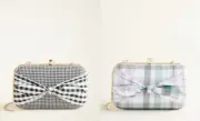 New Ann Taylor Gingham Plaid Black Green Bow Crossbody Strap Box Clutch One Size