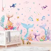 Removable Mermaid Tail Wall Sticker Peel and Stick, Self-Adhesive Vinyl Fairy Tale Wall Decal, Wall Decor Art Home Decoration for Living Room Bedroom Nursery Playroom