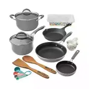 Pioneer Woman Cookware Set 19pcs Mazie Baker Measuring Cup Spoons Skillets Grey