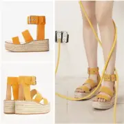 NEW Rag & Bone Tara Espadrille Platforms In Marigold Suede Size 6.5 $495