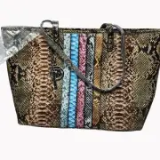 Badgley Mischka Studio Vegan Leather Tote Snake Print Mixed Colors MSRP $129