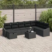 9 Piece Garden Sofa Set with Cushions Black Poly Rattan