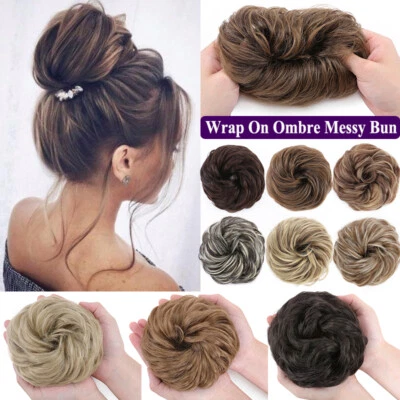 US Curly Messy Bun Hair Piece Scrunchie Updo Thick Hair Extension Real As Human