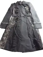BCBG Maxazria Emmett Black Lace Ruffle Women's Trench Coat Size M NWT