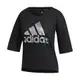 adidas T恤 Badge of Sport Tee 女款 愛迪達 大LOGO 基本款 五分袖 圓領 黑 銀 FM1656