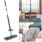 2 In 1 Hands Free Mop With Washable Microfiber Pad For Wet & Dry Use, Automatic Wringing, Lazy Hands-free Mop, Suitable For Home Kitchen Blue Co1