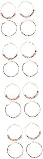[WRITWAA] 4 Pairs Rice Bead Earrings Disc Bead Earrings Round Hoops Earrings Beaded Hoop Earrings Bohemian Style Earrings Bohemian Bead Earrings Pierced Earrings Earings Beads Alloy Metal