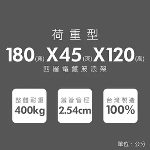 倉庫架/置物架 荷重型 180X45X120公分 四層電鍍波浪收納架 超強耐重 dayneeds