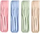 Wheat Straw Portable Cutlery, 4Set Wheat Straw Portable Knife Fork Spoons, Wheat