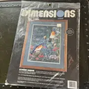 VTG Dimensions Crewel 1994 Bluebird Garden Flowers Wanda Mumm 1429 songbirds kit