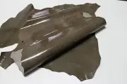 Italian strong Goatskin leather skins skin PATENT NATURAL FALLOW BROWN 3+sqf