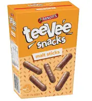 2 x Arnotts Tee Vee Snacks Malt Sticks Chocolate Biscuits 175g