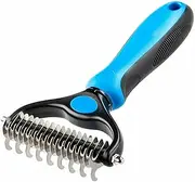 Cat & Dog Grooming Tool 2 Sided Metal Pet Hair Remover, Undercoat Rake, Dematting Tool, Detangling Comb, Fur Shedding Blade and Grooming Brush For Medium to Long-Haired Cats and Dogs (Blue)