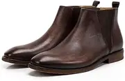 [Generic] Pull On Chelsea Boots for Men Ankle Boot Retro British LeisureGenuine Leather Easy Care Round Toe Block Heel Men's Leather Shoes