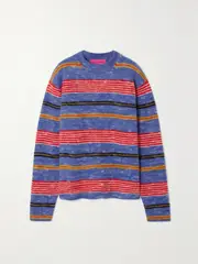 [The Elder Statesman] The Elder Statesman - Jasper Striped Cashmere-blend Sweater - Purple - medium medium Purple