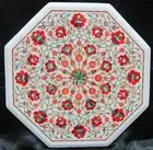 Carnelian Stone Inlay Work Balcony Side Table Top Octagon Marble Coffee Table
