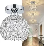 2 Pcs Silver Light Fixture for Hallway, Crystal Semi Flush Mount Chandelier, Small Entrance Ceiling Light, Chrome Finish, Mini Crystal Chandelier Lights for Kitchen Room Dining Room Bedroom, E27