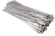 100Pcs Stainless Steel Exhaust Wrap Coated Locking Cable Zip Ties (11.8 Inch)
