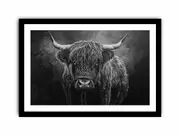 Highland Cow Black & white Art Framed print