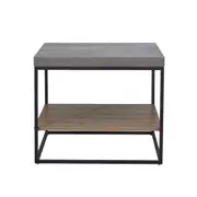 Design Square Modern Open Shelf Nightstand End Side Lamp Table - Black Metal Legs - Cement Grey