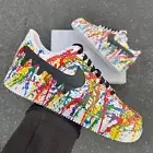 Air Force 1 Custom Drip Swoosh Womens Shoes, Color Chaos! Splatter Black Laces