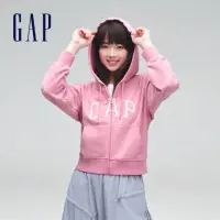 在飛比找momo購物網優惠-【GAP】女裝 Logo連帽外套 碳素軟磨法式圈織系列-粉紅