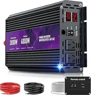 3000W Power Inverter,Peak Power 6000W 12V DC to AC 220-240V,Remote Control with 2AC Outlets and 2.4USB Port,LCD Display for Power Converter,Outdoor Activities,Emergency,Vehicles Truck RV Solar System