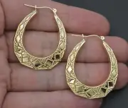 Real 10k Yellow Solid Gold Octagon Door Knocker Oval Hoop Earrings 4.1gr 36mm
