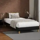 Oikiture Bed Frame King Single Size Bed Base Black Leather