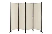Costway 4-Panel Room Divider on Wheels 1.72.2m Folding Privacy Screen Wall Partition Stand Home Living