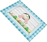 ULDIGI 1PC Easter Bunny Decorative Non Skid Floor Mat Light Blue Home Entrance Carpet Slip Design for Easter Decor Enhances Your Home Festive Spirit