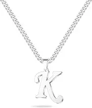 LUXEJEW Gold Silver Cuban Chain Initial Necklaces for Men Stainless Steel Letter Pendant Initial Necklace for Men Boys Women Mens Jewelry Gifts