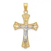 10k Yellow w/Rhodium Diamond-Cut Crucifix Pendant