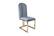 2x Dining Chair | Stainless Gold Frame & Seat | Blue Fabric