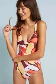 Seafolly Cut Copy Deep V Maillot One Piece Swimsuit L20317 Womens Size US 12