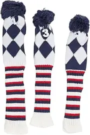 3Pcs Golf Club Head Cover Stylish Pattern Plush Ball Protective Scratch Resistant Knitted Golf Head Cover