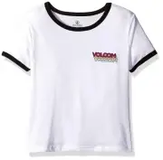 nwt VOLCOM Hey Slims Girls Ringer Tee L rainbow spellout t-shirt 10/12 new