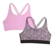 Athletic Works Girls' Sports Bra 2 Pack Small Strappy-Back zebra print purple