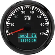 ELING 85mm 3 in 1 Tachometer Gauge 7000RPM with Oil Pressure Water Temp Meter with 7 Colors Backlight for SUV Speedboats Scooter
