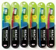 6 Reach Toothbrush Crystal Clean FIRM Bristles Hard Toothbrushes with free Caps