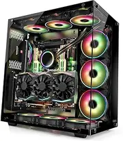 Mid-Tower Computer Case ATXMATXMINI-ITX, Aluminum Alloy Desktop Computer Case, Vertical GPU Bracket Supports Water Cooling(Black)