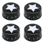 4Pcs Acrylic Bass Guitar Knobs Volume Tone Control Knobs Black with Inlaid Star