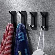 YOXUE Towel Hook/Adhesive Hooks - Wall Hooks for Coat/Robe/Towels Stick on Bathroom/Kitchen 4-Pack, Stainless Steel…