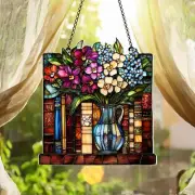 Floral Library Bookshelf Acrylic Suncatcher, Librarian for Reading Enthusiasts