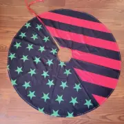 Christmas Tree Skirt Red Green Black Stars & Stripes 35.5"