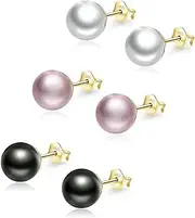 [Salanda] Pearl Stud Earrings Set, Silver Plated Pearl Earrings studs for Women Girls, mm, Silver, Crystal