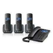 Corded Phone System + 3 Digital Cordless Handsets w/Answering Machine, Call Bloc