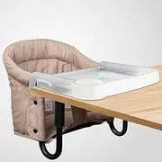 Hook On Chair with Removable Dining Tray,Portable Hook-On Chairs with Storage Bag, for Home and Travel(Khaki)