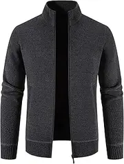 [Generic] Men's Fleece Lined Stand Cardigan Men Stand Collar Zip Up Sweater Knitted Cardigan Zip for Men